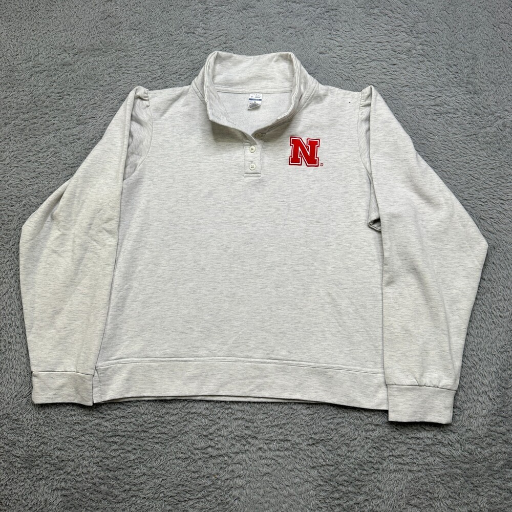Nebraska Cornhuskers Sweatshirt Womens XL Gray Button Long Sleeve Pullover